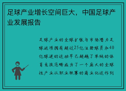 足球产业增长空间巨大，中国足球产业发展报告